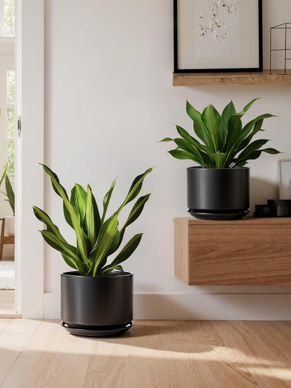 LE TAUCI Ceramic Pots for Plants, 6.8 Inch Plant Pots with Drainage Hole & Saucer, Modern Planter for Indoor Plants, Stable & Durable, Perfect for Living Room or Office Decor, White