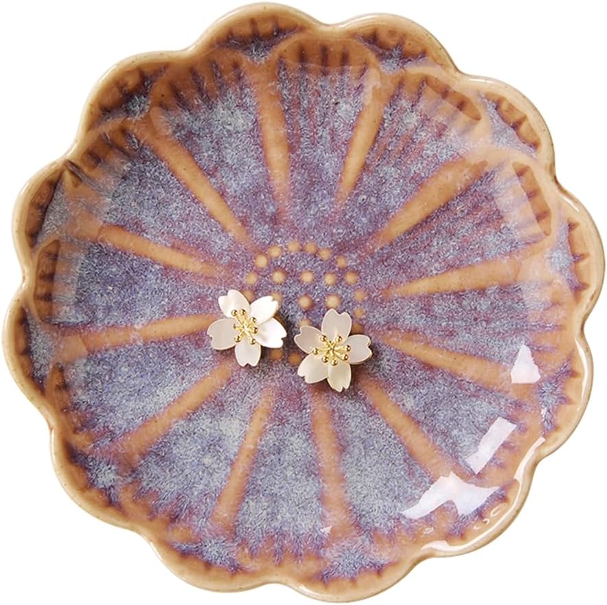 Ring Dish, Kiln Glaze Jewelry Trinket Tray, Gifts for Women I Lotus Leaf Necklace Earrings Holder on Nightstand Bathroom, Ceramic Cute Key Bowl, White. All Jewelries Are NOT Included.