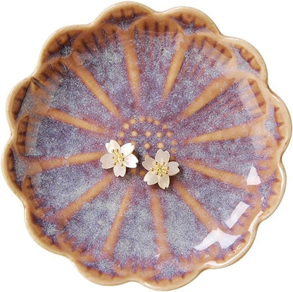 Ring Dish, Kiln Glaze Jewelry Trinket Tray, Gifts for Women I Lotus Leaf Necklace Earrings Holder on Nightstand Bathroom, Ceramic Cute Key Bowl, White. All Jewelries Are NOT Included.