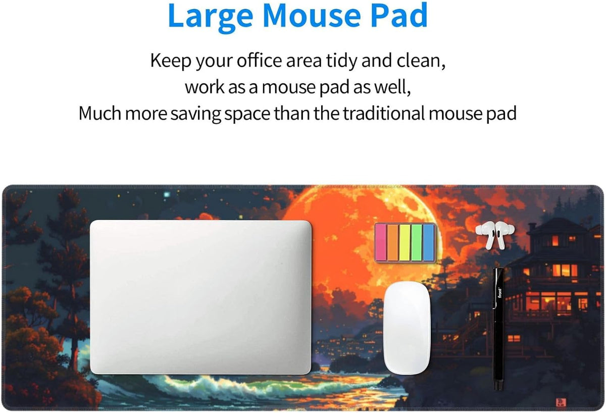 Japanese Mouse Pad, Large Japanese Desk Mat, XL Anime Gaming Keyboard Mat, Non-Slip Rubber Base, Big Extended Desk Protector for Home Office, 31.5”x11.8”