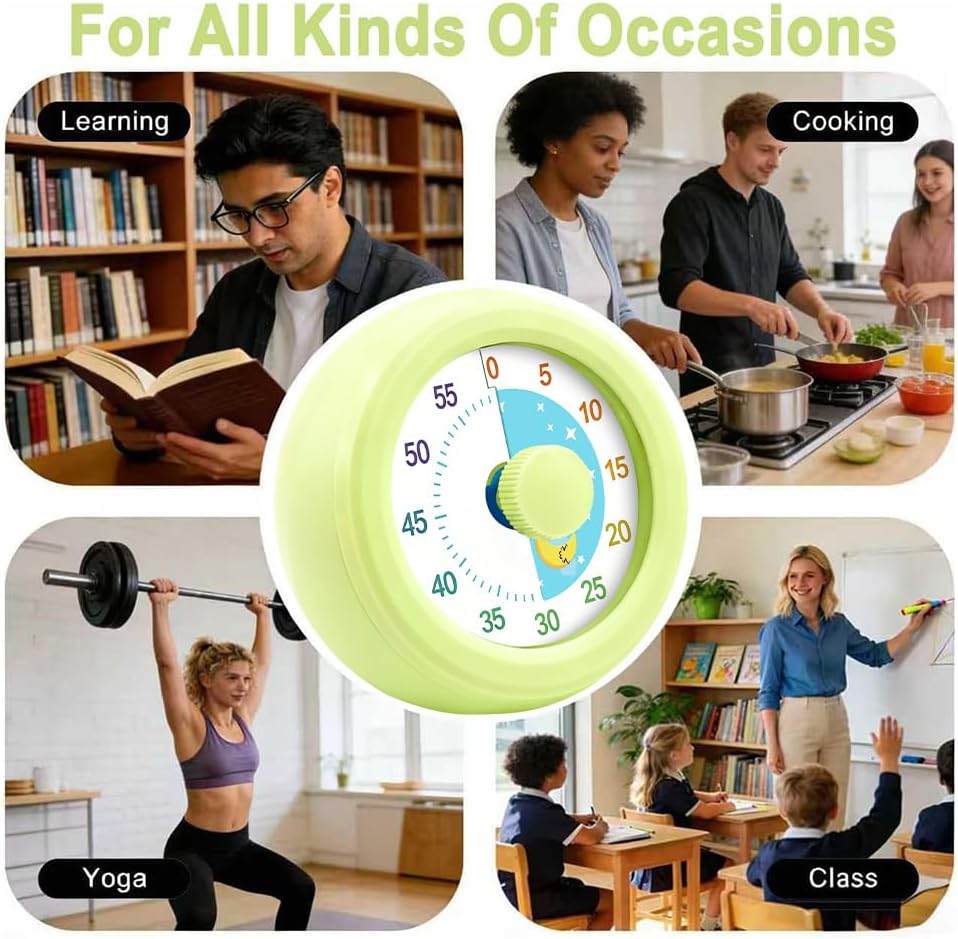 60 Minute Visual Timer with Silent Operation Visual Countdown Timer Rainbow Disk 60 Minute Countdown Timer Task Reminder Home and Kitchen Timer for Kids Desk, Office Meetings (White-Rainbow)