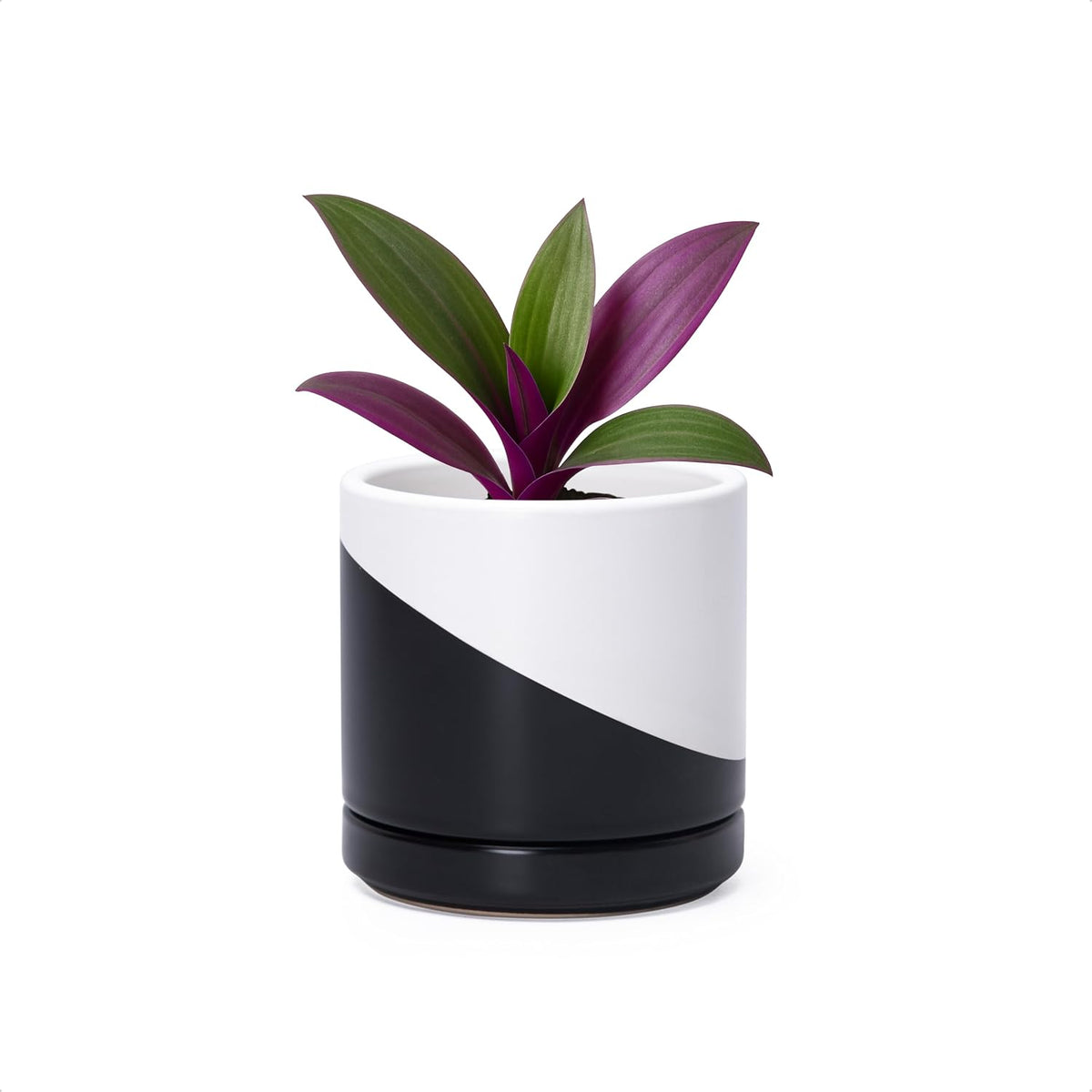 D'vine Dev 4.7 Inch Ceramic Planter Pot with Drainage Hole and Saucer, Indoor Cylinder Round Planter Pot, Teal, 94-O-B-9