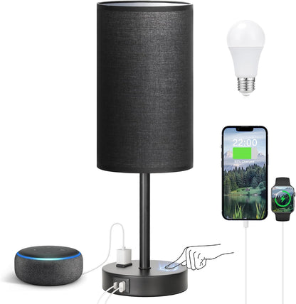 Fenmzee Bedside Table Lamp for Bedroom - Dimmable Touch, USB A+C, AC Outlet