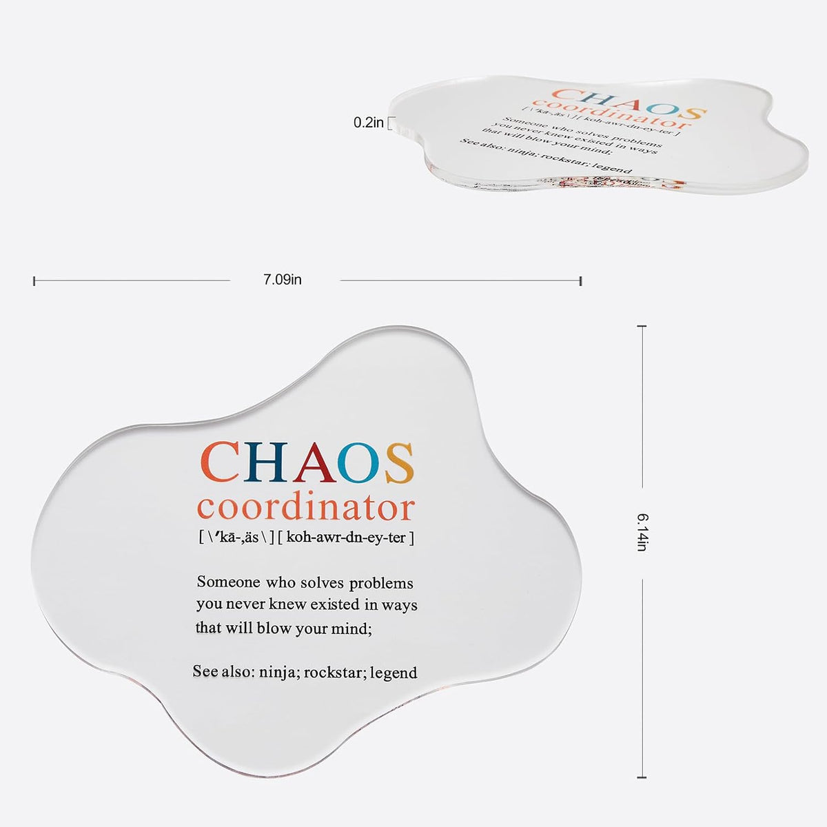 Chaos Coordinator Coasters: Funny Coffee Coaster Set for Office Desk Accessories and Stress Relief Gifts,Acrylic Single Coaster,Office Coaster for Desk,Teacher, Employee Appreciation Gifts,