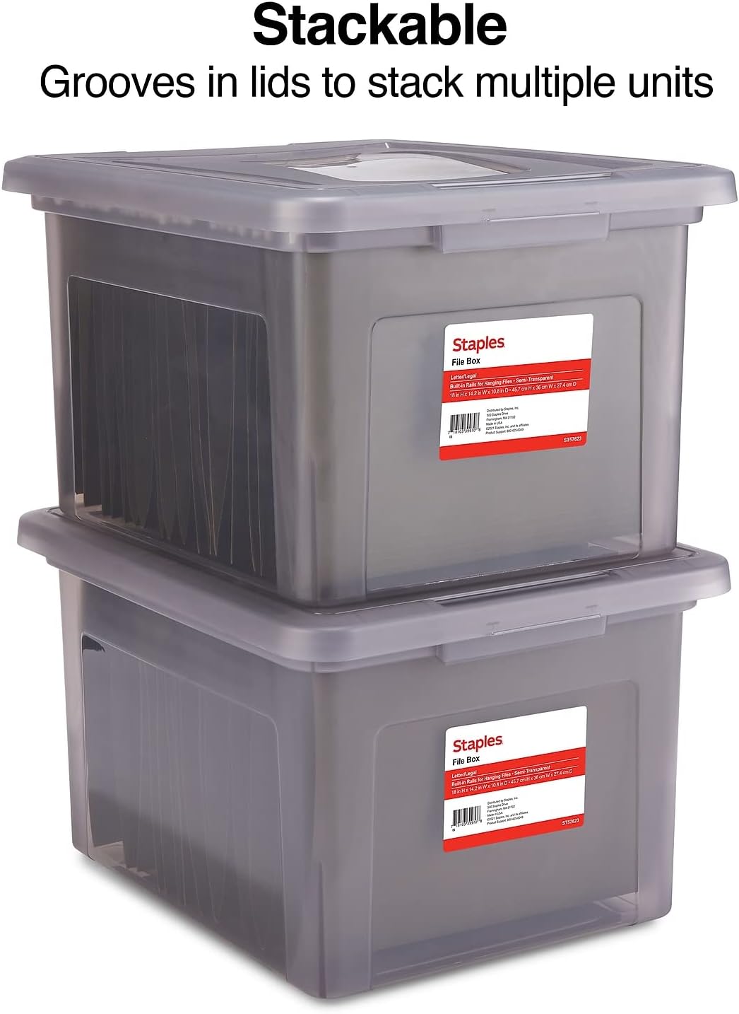 Hanging File Folder Box, Storage Bin Organizer, Snap Lid, Clear