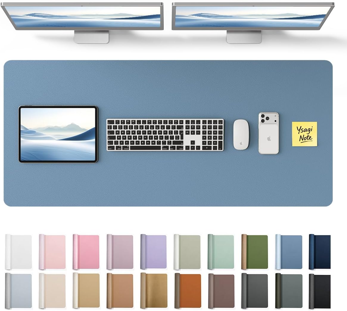 YSAGi Leather Desk Pad Protector, Large Mouse Pad, Non-Slip PU Leather Desk Blotter, Waterproof Writing Pad for Office and Home (31.5" x 15.8", Eggshell) - Colors B