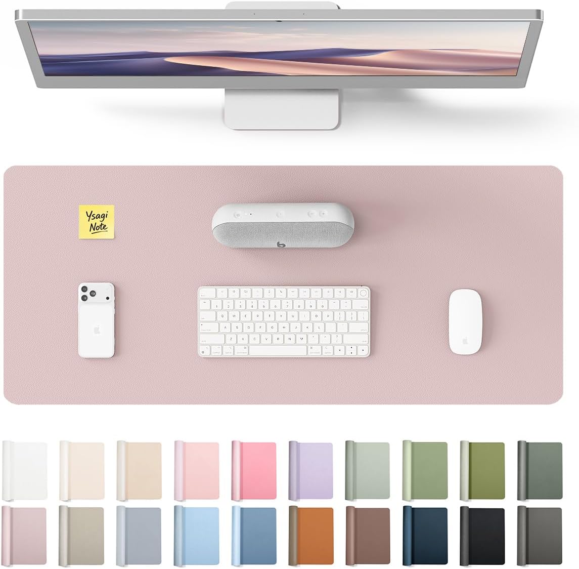 YSAGi Leather Desk Pad Protector, Office Desk Mat, Large Mouse Pad, Non-Slip PU Leather Desk Blotter, Waterproof Laptop Desk Writing Pad for Office and Home (23.6" x 13.8", Eggshell) - Colors A