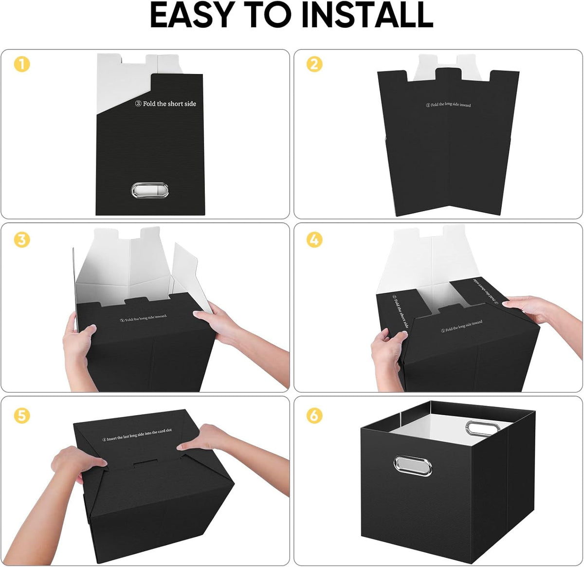 BALEINE File Organizer Box, Cardboard File Folder Organizer with Handle for Letter Size, Portable Collapsible Hanging Filing Box for Home Office Document Storage (2 Pack, Black)