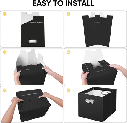BALEINE File Organizer Box, Cardboard File Folder Organizer with Handle for Letter Size, Portable Collapsible Hanging Filing Box for Home Office Document Storage (2 Pack, Black)