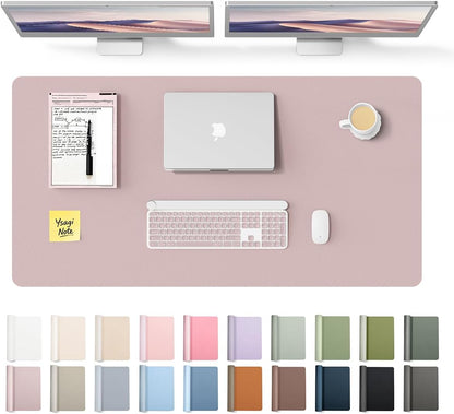 YSAGi Leather Desk Pad Protector, Office Desk Mat, Large Mouse Pad, Non-Slip PU Leather Desk Blotter, Waterproof Laptop Desk Writing Pad for Office and Home (23.6" x 13.8", Eggshell) - Colors A