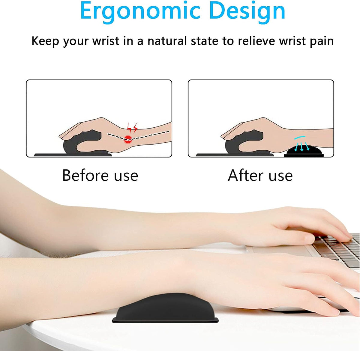 Mouse Wrist Rest, Ergonomic Memory Foam Mouse Wrist for Computer Desk Mats Support, PU Leather Hand Rest Pad Cushion for Gaming, Laptop, Men, Women, Pain Relief & Easy Typing, Black