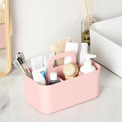 Multiuse Caddy Organizer with Handle, Portable Divided Plastic Tote Bin - Art Craft, Stationary Pen Marker Crayons, Makeup Hair Supplies Storage - Bathroom, Classroom, Dorm, Office, Desk Holder -Black