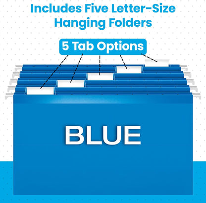 Pendaflex Desktop File with 5 Blue Letter Size Hanging File Folders - Portable File Organizer w/Tabs & Inserts - 12 1/4 x 6 x 9 1/2 Granite Finish Plastic File Box - Fits Desktop and Drawers - 1 Unit