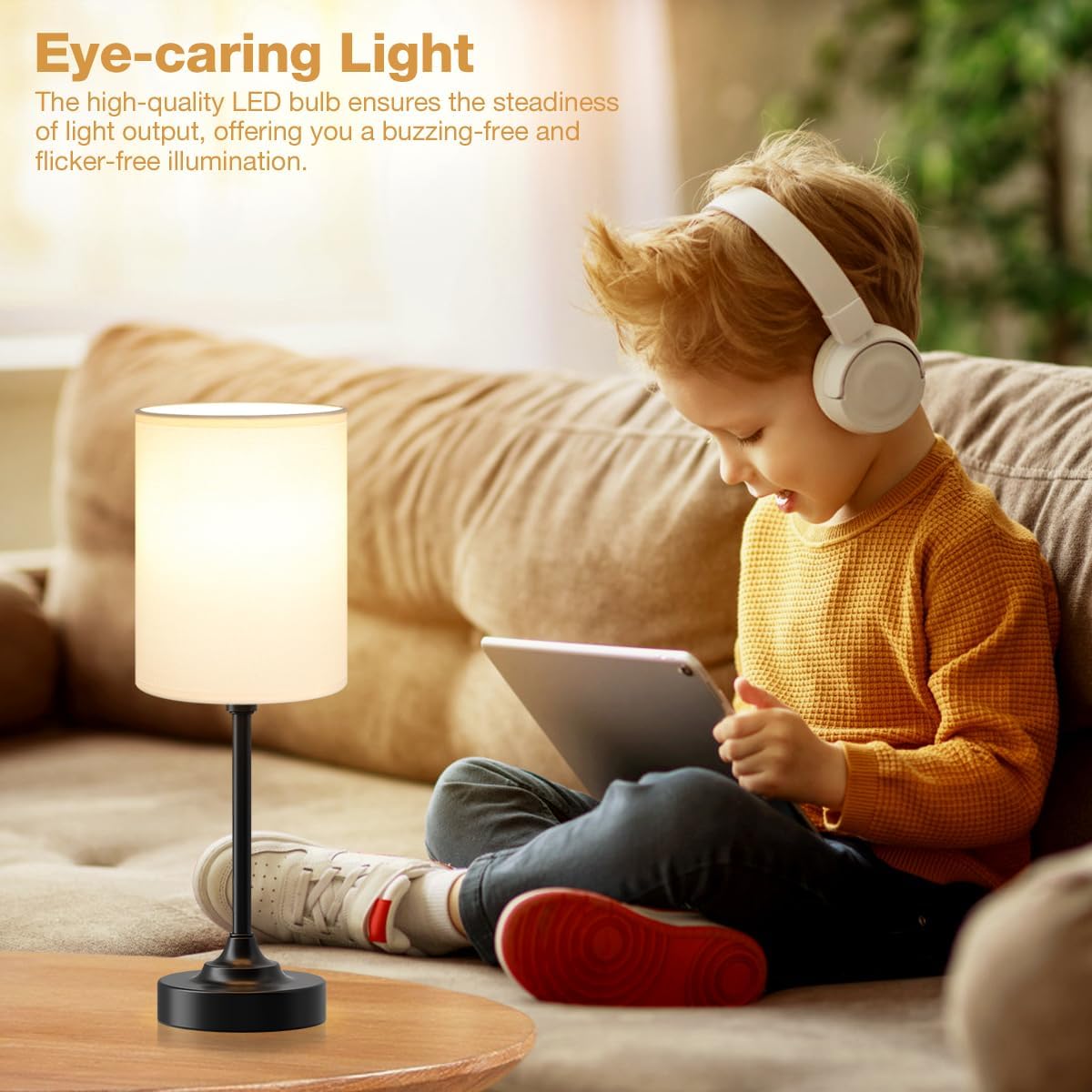 Fenmzee Bedside Table Lamp for Bedroom - Dimmable Touch, USB A+C, AC Outlet