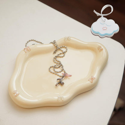 Jewelry Dish Trinket Tray for Women, Ring Dish Holder, Unique Cloud Shape Ceramic Plate Cute Things Vanity Aesthetic Room Decor Mother's Day Birthday (White)