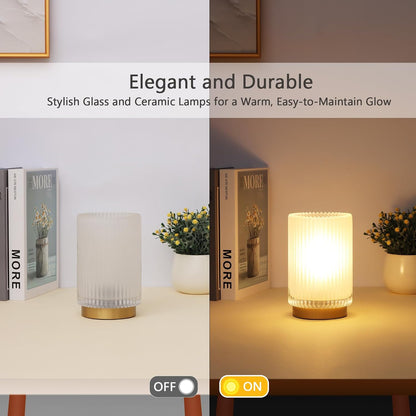 Battery Operated Lamp, Cordless Table Lamp with Timer, Desk Bedside Lamps with LED Warm Light, Glass Small Table Lamp for Bedroom, Bathroom, Living Room, Home Decor - Amber