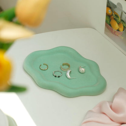 Jewelry Dish Trinket Tray for Women, Ring Dish Holder, Unique Cloud Shape Ceramic Plate Cute Things Vanity Aesthetic Room Decor Mother's Day Birthday (White)