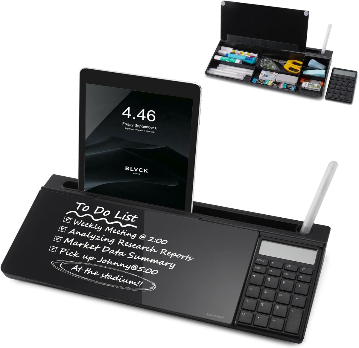 TSJ OFFICE Desktop Whiteboard Dry-Erase-Board - Computer Keyboard Stand White Board Surface Pad with Drawer, Desk Organizers with Accessories for Office, Home, School Supplies - Black