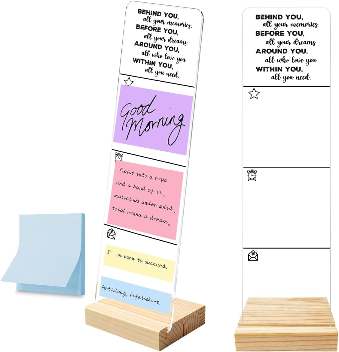 Monitor Memo Board with Removable Wooden Base Acrylic Portable Sticky Note Holder, It is Okay to Acrylic Message Board Sign, Office Desk Desk Set Sticky Notes 100 Sheets