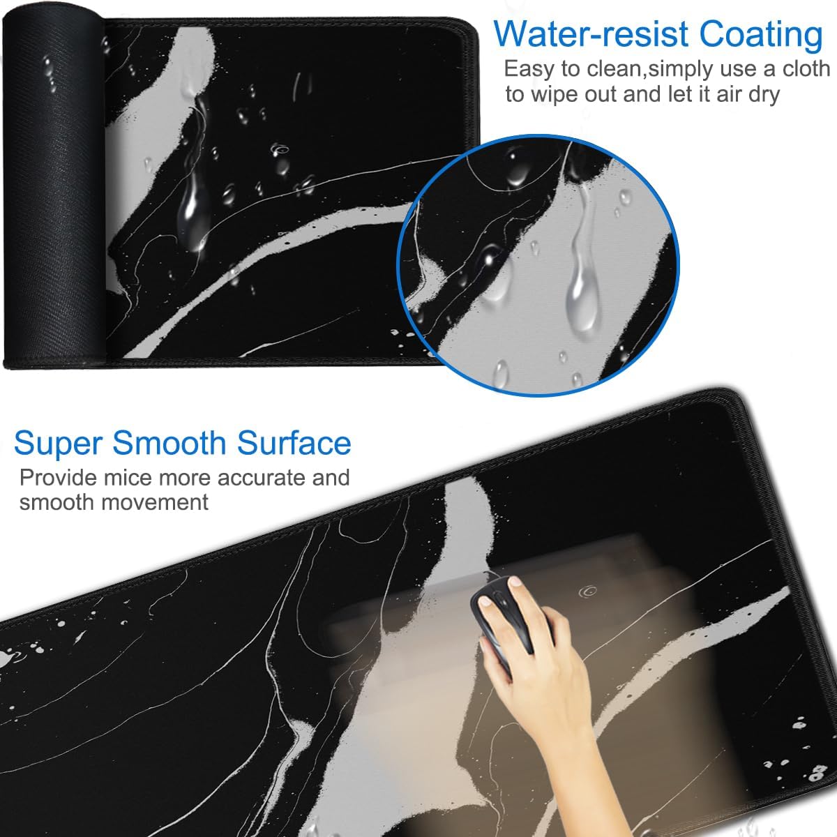 Large Gaming Mouse Pad, 31.5x15.7 inch Large Extended Computer Keyboard Mouse Mat, Water Resist Non-Slip Mousepad Rubber Base Long XXL Desk Mouse Pad for Work & Gaming, Office & Home, Black