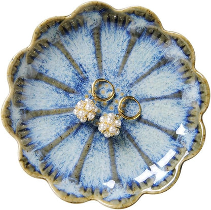 Ring Dish, Kiln Glaze Jewelry Trinket Tray, Gifts for Women I Lotus Leaf Necklace Earrings Holder on Nightstand Bathroom, Ceramic Cute Key Bowl, White. All Jewelries Are NOT Included.