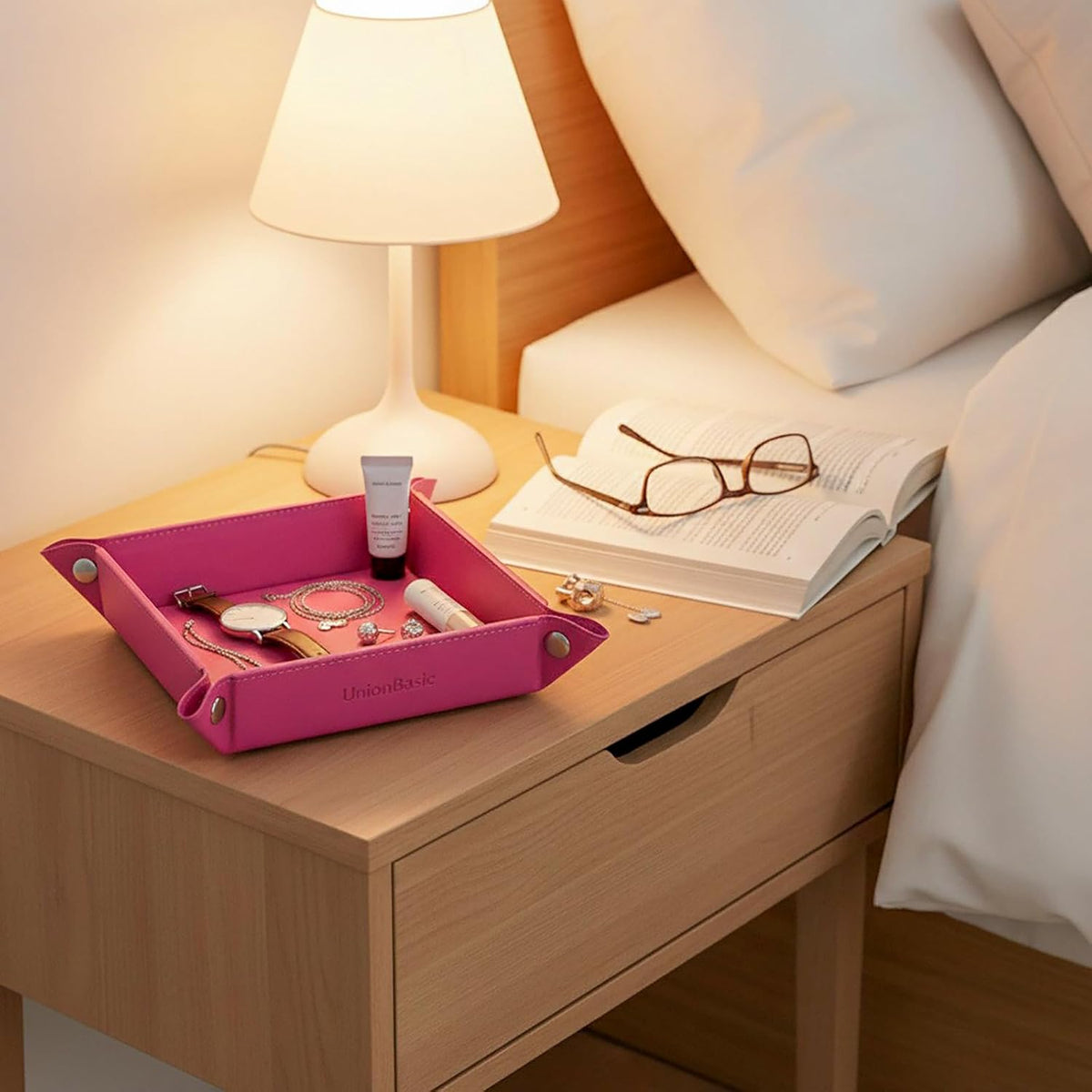 Small Valet Tray, Jewelry Tray for Rings Watches Earrings, Entryway Catchall Caddy for Coins Keys Change, Nightstand Bedside Valet Holder, Trays for Electronic Gadgets, Beige - Colors A