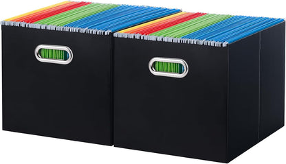 Oterri File Organizer Box, Portable Collapsible Cardboard File Folder Organizer with Handle for Letter Size Hanging Files, Document Storage Box for Home Office & Classroom (Pink)