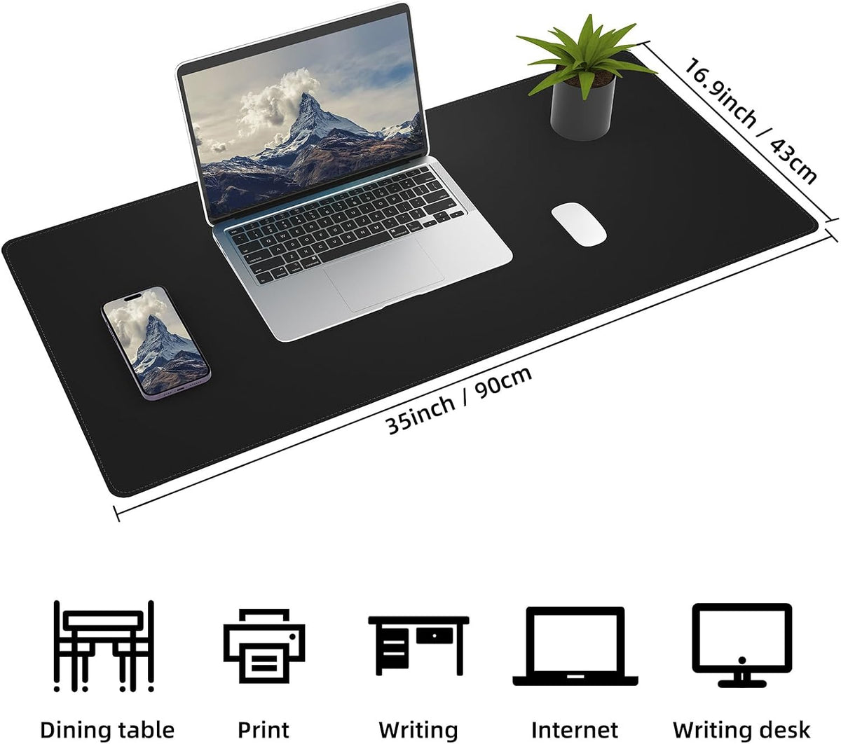 Large Desk Mat, 47" x 17", Black