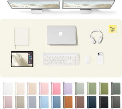 YSAGi Leather Desk Pad Protector, Office Desk Mat, Large Mouse Pad, Non-Slip PU Leather Desk Blotter, Waterproof Laptop Desk Writing Pad for Office and Home (23.6" x 13.8", Eggshell) - Colors A
