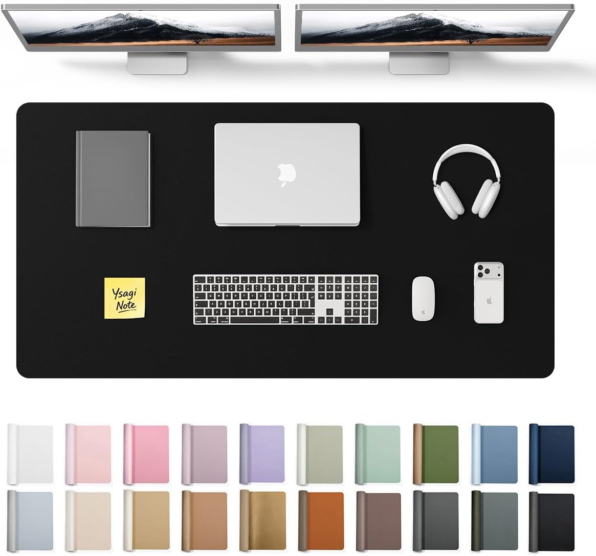 YSAGi Leather Desk Pad Protector, Office Desk Mat, Large Mouse Pad, Non-Slip PU Leather Desk Blotter, Waterproof Laptop Desk Writing Pad for Office and Home (23.6" x 13.8", Eggshell) - Colors B