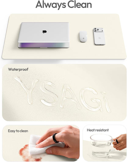 YSAGi Leather Desk Pad Protector, Office Desk Mat, Large Mouse Pad, Non-Slip PU Leather Desk Blotter, Waterproof Laptop Desk Writing Pad for Office and Home (23.6" x 13.8", Eggshell) - Colors A