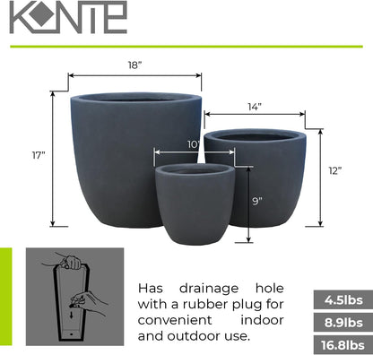 Kante 8.9" H x 10" W Small Concrete Planter, Compact Desktop Plant Pot with Drainage Hole & Rubber Plug – Lightweight Breathable Cement Container for Succulents, Cactus, Herbs, Indoor Outdoor, Gift