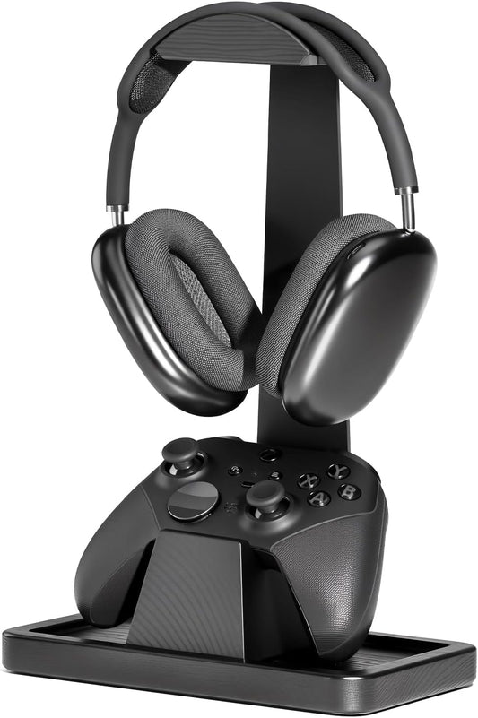 UPERGO Solid Wood Headphone Stand with Controller Holder for Desk | Natural Solid Wood, Holds 1 Headset & 1 Controller, Gamer Gifts for Men, Gaming Desk Accessories for PS5/Xbox/Switch