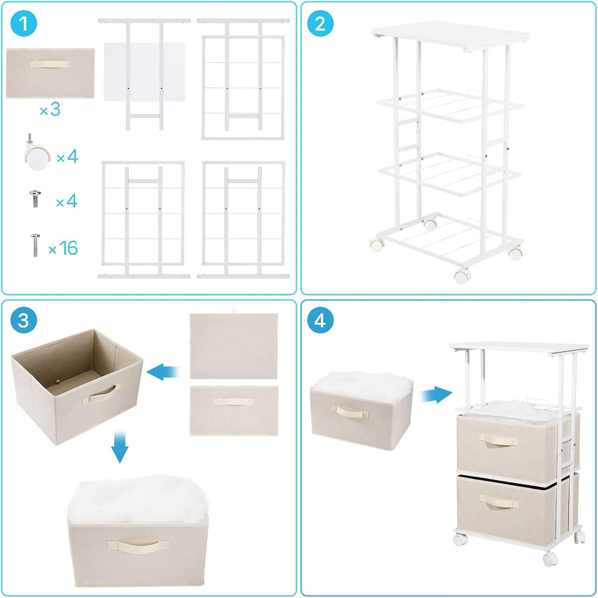 Dresser Storage with 3 Drawers, Fabric Dresser Tower, Vertical Storage Unit for Bedroom, Closet, Office, Black