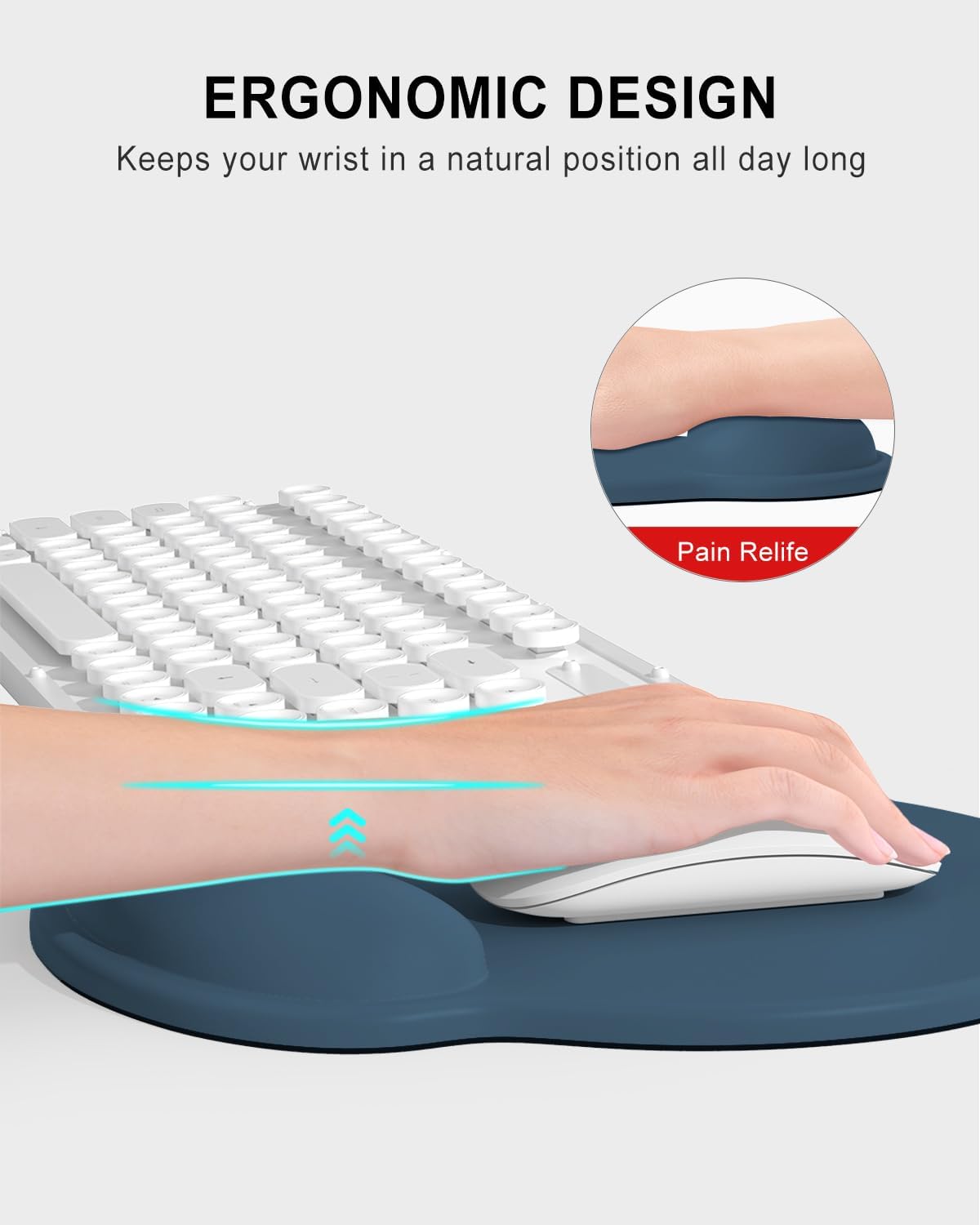 Ergonomic Mouse Pad with Wrist Rest, Comfortable Silicone Non-Slip Computer Pain Relief Gel Mouse Mat with Wrist Support for Gaming, Work, Office, Women & Men, Cute Pattern, Beige