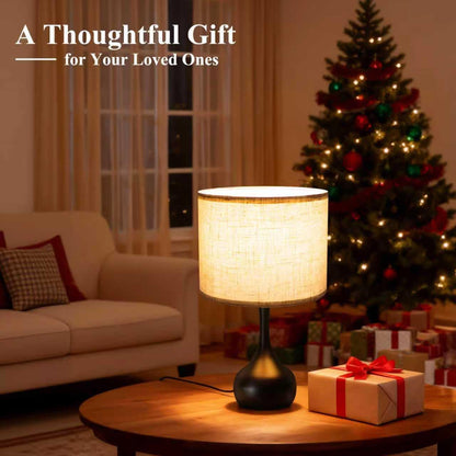 ONEWISH Touch Bedside Lamp for Bedroom, 3-Way Dimmable Farmhouse Table Lamps for Nightstand with Fabric Shade, Desk Lamp for Kids Reading, Home Office