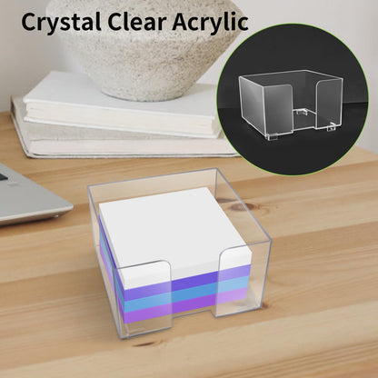 Acrylic Sticky Note Holder, Clear Acrylic Notepad Holder for 3" x 3" Sticky Note Storage, with 200 Sheets Self-Stick Sticky Notes, for Office and Classroom Desk Organization