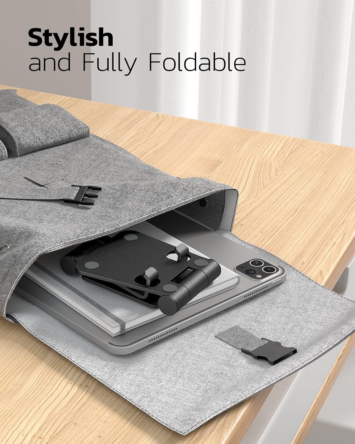 2 Pack Aluminum Dual Folding Cell Phone Stand for Desk, Black&Silver