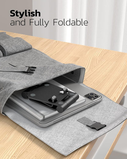 2 Pack Aluminum Dual Folding Cell Phone Stand for Desk, Black&Silver