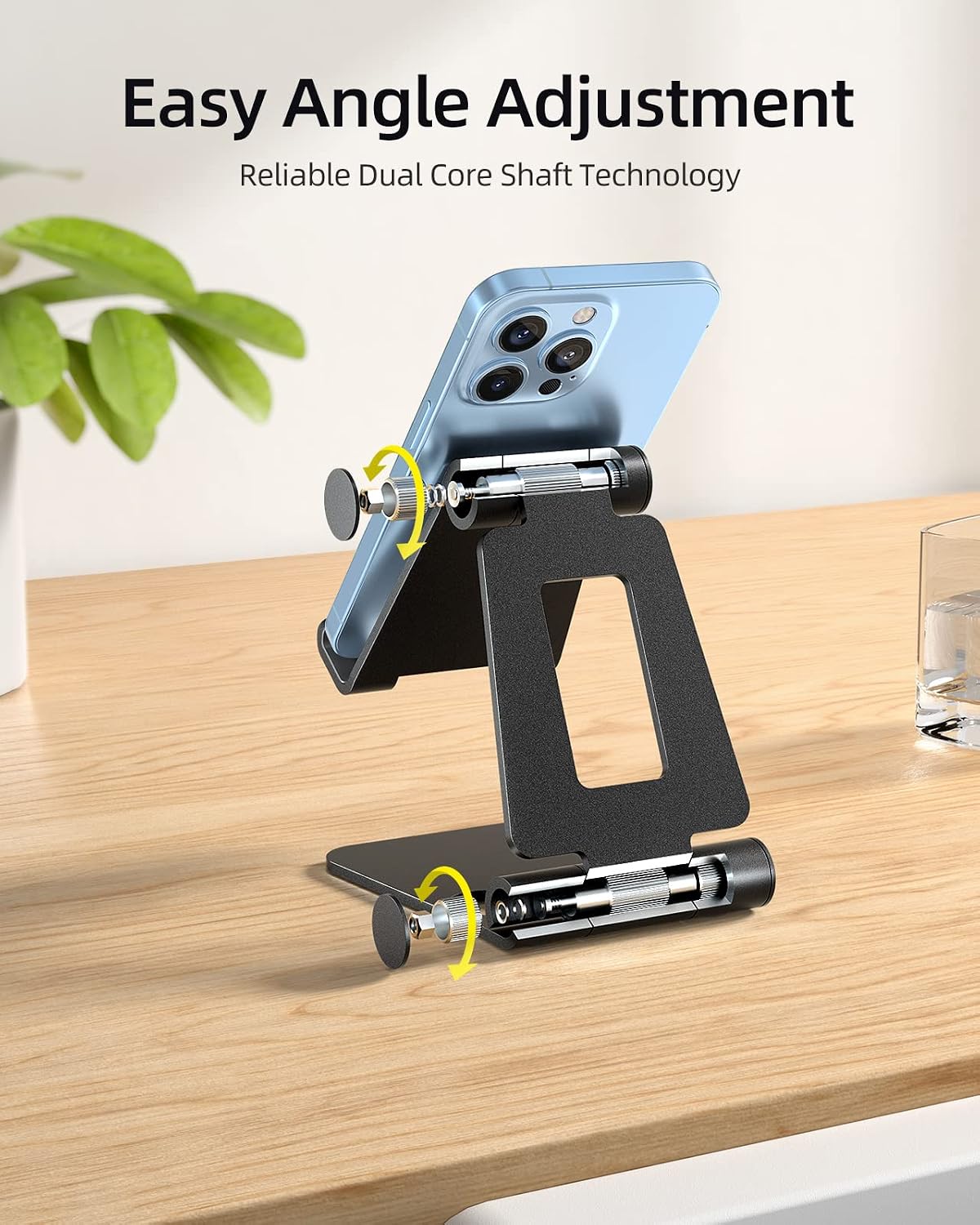 2 Pack Aluminum Dual Folding Cell Phone Stand for Desk, Black&Silver