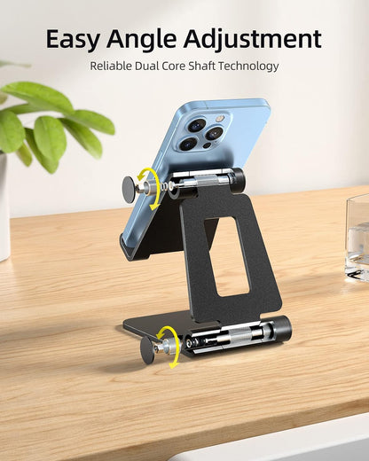 2 Pack Aluminum Dual Folding Cell Phone Stand for Desk, Black&Silver