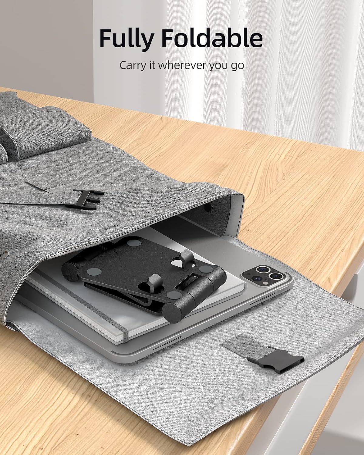 2 Pack Aluminum Dual Folding Cell Phone Stand for Desk, Black&Silver