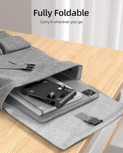 2 Pack Aluminum Dual Folding Cell Phone Stand for Desk, Black&Silver