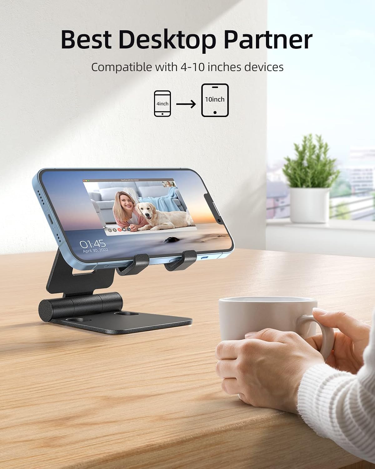 2 Pack Aluminum Dual Folding Cell Phone Stand for Desk, Black&Silver