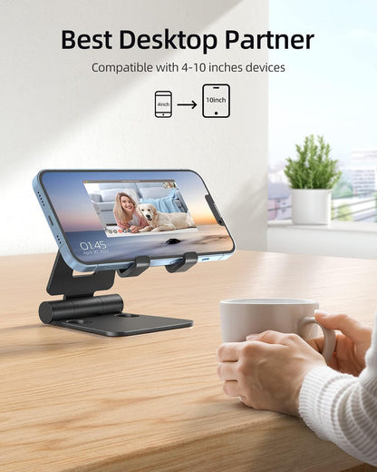 2 Pack Aluminum Dual Folding Cell Phone Stand for Desk, Black&Silver