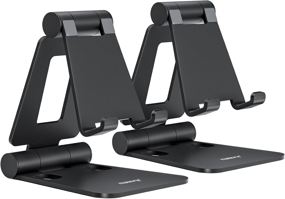 2 Pack Aluminum Dual Folding Cell Phone Stand for Desk, Black&Silver