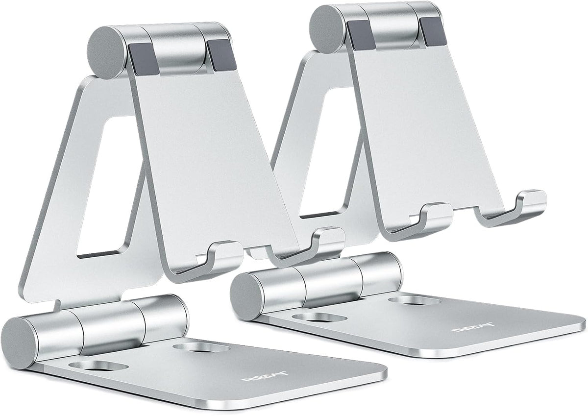 2 Pack Aluminum Dual Folding Cell Phone Stand for Desk, Black&Silver