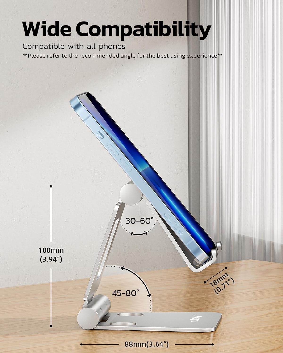 2 Pack Aluminum Dual Folding Cell Phone Stand for Desk, Black&Silver