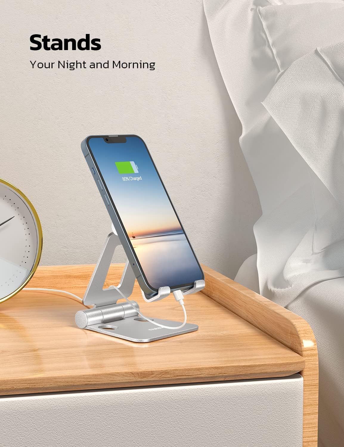 2 Pack Aluminum Dual Folding Cell Phone Stand for Desk, Black&Silver