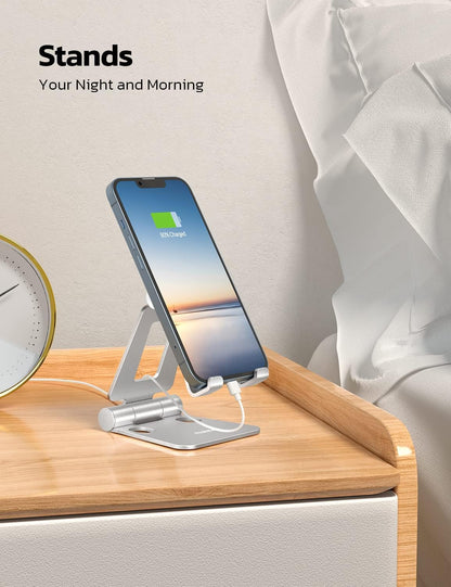 2 Pack Aluminum Dual Folding Cell Phone Stand for Desk, Black&Silver
